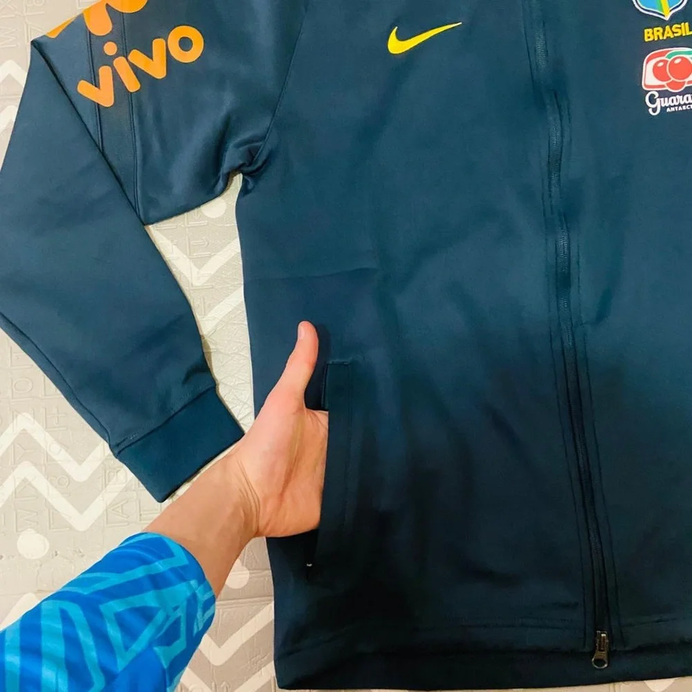 Nike brasil Brazil navy training pre match soccer jacket sweatshirt - Picture 3 of 4